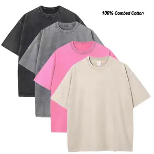 Holafish 4Pcs Acid Wash Unisex Oversized Cotton T-Shirt Crew Neck Half Short Sleeve Summer Top Casual Loose Fit Solid Streetwear Comfortable Tees Basic Womenswear Shortsleeve Tshirt