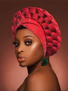 Adjustable Space Braid Rhinestone Headscarf Cap, Fashion Vintage Style Wrap Hat Tassel Design Turban, Perfect for Parties and Daily Wear, Unique Personalized Hair Accessory