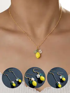 Cute Lemon Fruit Pendant Jewelry Set for Women, Summer Simple Necklace Earrings Set, Suitable for Daily Party Vacation Parties