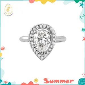 Moissanite 2ct Moonlight Drop Halo Ring Luminous Pear Cut Ring Birthday Wedding Engagement Anniversary Gift Daily Wear