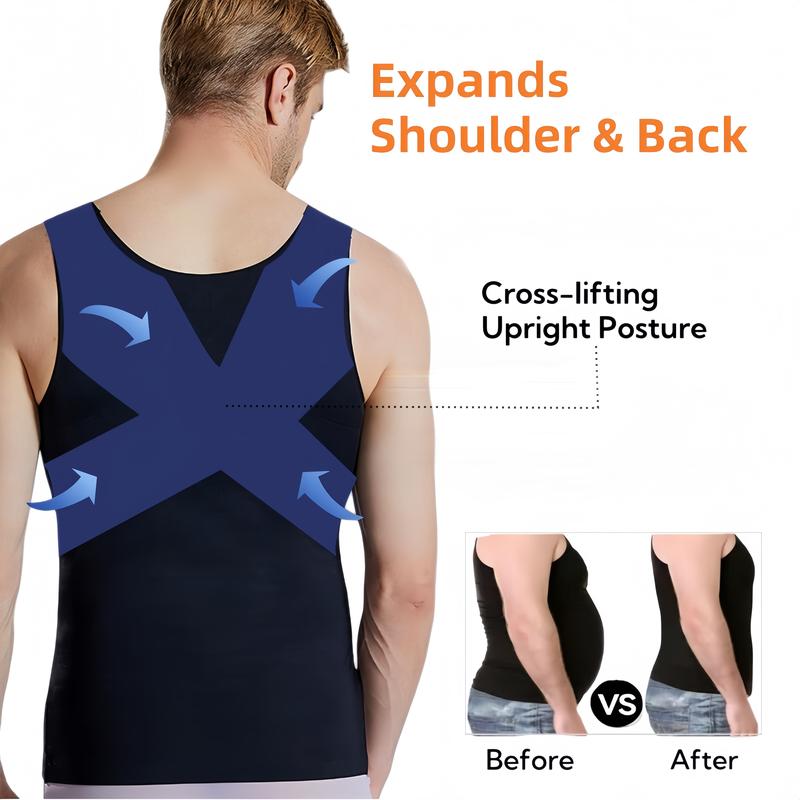 【TechXPhy】【APEX】 Men's Advanced Compression Tank – Ultimate Chest Flattening + Core Sculpting | Seamless Ice-Silk | Gyno / Moobs Support | Upper Body Shaper—advanced compression tank/gyno support shirt/moobs flattening top/high compression shapewear men