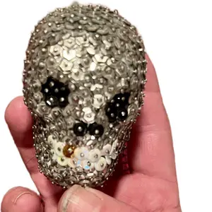 Sequin Pin Art Skull Sparkling Silver Sequins for Unique Skull Design Perfect for Tabletop Decor Handmade by Artist Sarah Razzelmussen