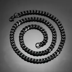 316L Stainless Steel IP Black Cuban & Figaro Link Chain Necklace (3, 6, 8/9 mm)