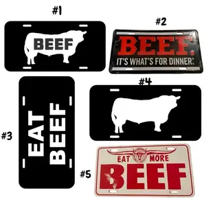 Eat More Beef License Plate 6x12 Aluminum, Western Cattle Rancher Car Tag, Support Local Farmers Beef Lover Truck Decor, Longhorn Bull Graphic Sign