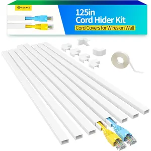 Cord Hider, One-Cord 125in Cable Concealer, Cord Covers For Wires on Wall, Install Cable Management Kit For 2 Small Wires, Cables Raceway Home Office, W0.59in H0.4in, White