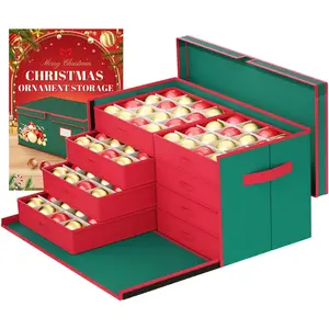 Christmas Ornament Storage Box with 8 Adjustable Trays Store up to 128 Ornaments Storage Container with Dividers Green Holiday Ornament Organizer Xmas Storage Bins for Christmas Decorations