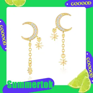 KINHOPI Earrings for Women Trendy Hypoallergenic Cubic Zirconia Dainty Star Moon Dangle Earring Statement Long Drop Chain Earrings Fashion Jewellery Gifts for Her
