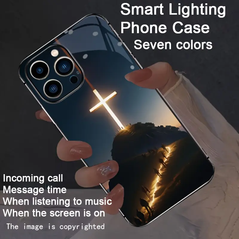 Faith Light Colorful Glow-in-the-Dark Smart Illuminated Phone Case, New Dazzling and Trendy, Suitable for iPhone 17/Air/16 Pro Max/16e/iPhone 15 Pro Max/iPhone 14 Pro Max/Plus/13/12. Features include smart voice control, dazzling illumination, and drop pr