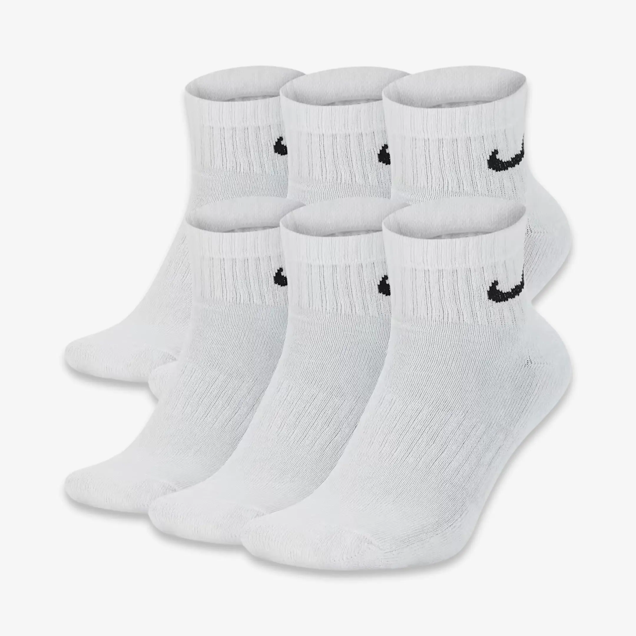 Nike Dri-FIT Everyday Cushioned Mid Socks (6 Pack) White SX7669-100 Comfortable Comfy Cozy Cotton Unisex for Mens Womens GS Kids Young Junior Holiday Christmas Gift Stocking Stuffer