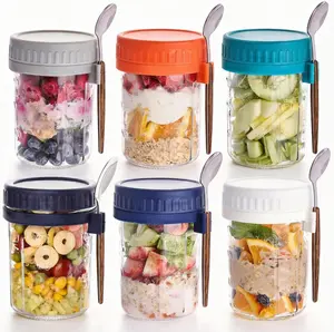 6 Pack Overnight Oats Containers with Lids and, 16 OZ Oatmeal Container With Measurement Marks for Chia Pudding, Yogurt, Breakfast, Airtight Leak, Clear