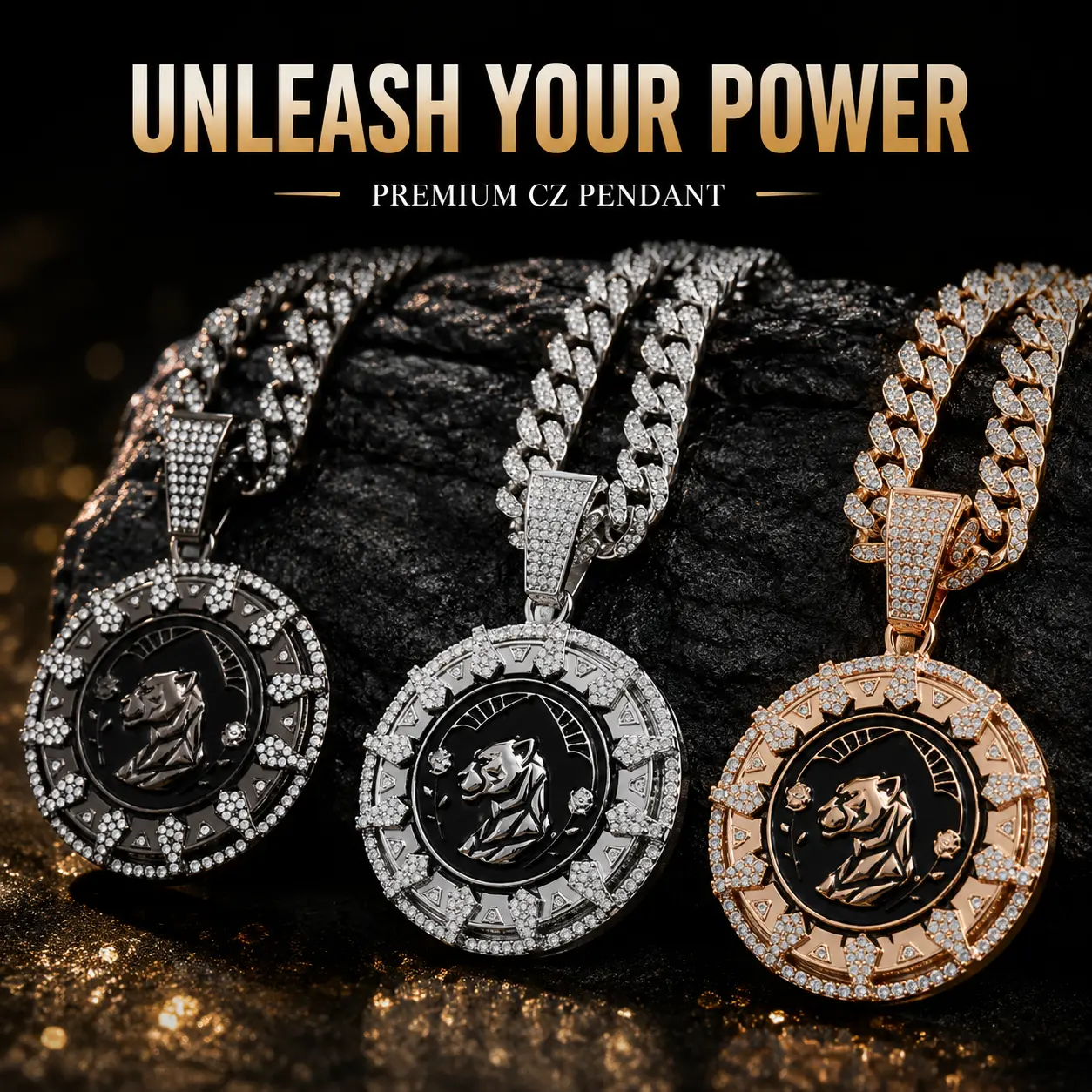 Hip Hop Jewelry Pendant Necklace Set of 2 with Rotating Black Panther Symbol, Casual Long Streetwear Chain for Men & Women, Daily Wear, Birthday, Box, Chain Jewelry Necklaces, Rappers, Anniversary, Metal Coating, Black Panther Spin