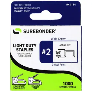 1/4" Light Duty Wide Crown Staples - 1000 Count | #2 Series