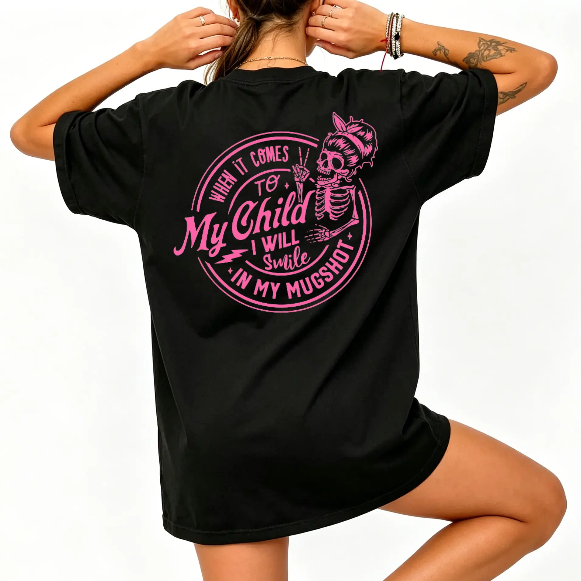 Unisex Fitted Round Neck Shortsleeve Athletic Sports Top - Polyester Sporty Chic Geometric "When It Comes to My Child, I Will Smile in My Mugshot" Drop Shoulder Top for Women, Valentine's Day, Party