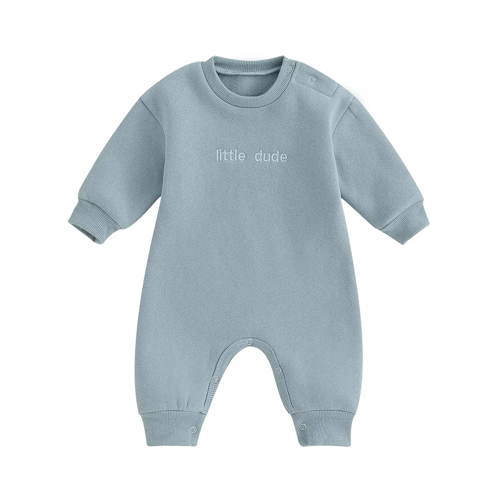 Newborn Baby Boy Girl Fleece Romper Jumpsuit Solid Color Long Sleeve Thick Sweater Onesie Warm Winter Outfit Clothes, Crew Neck