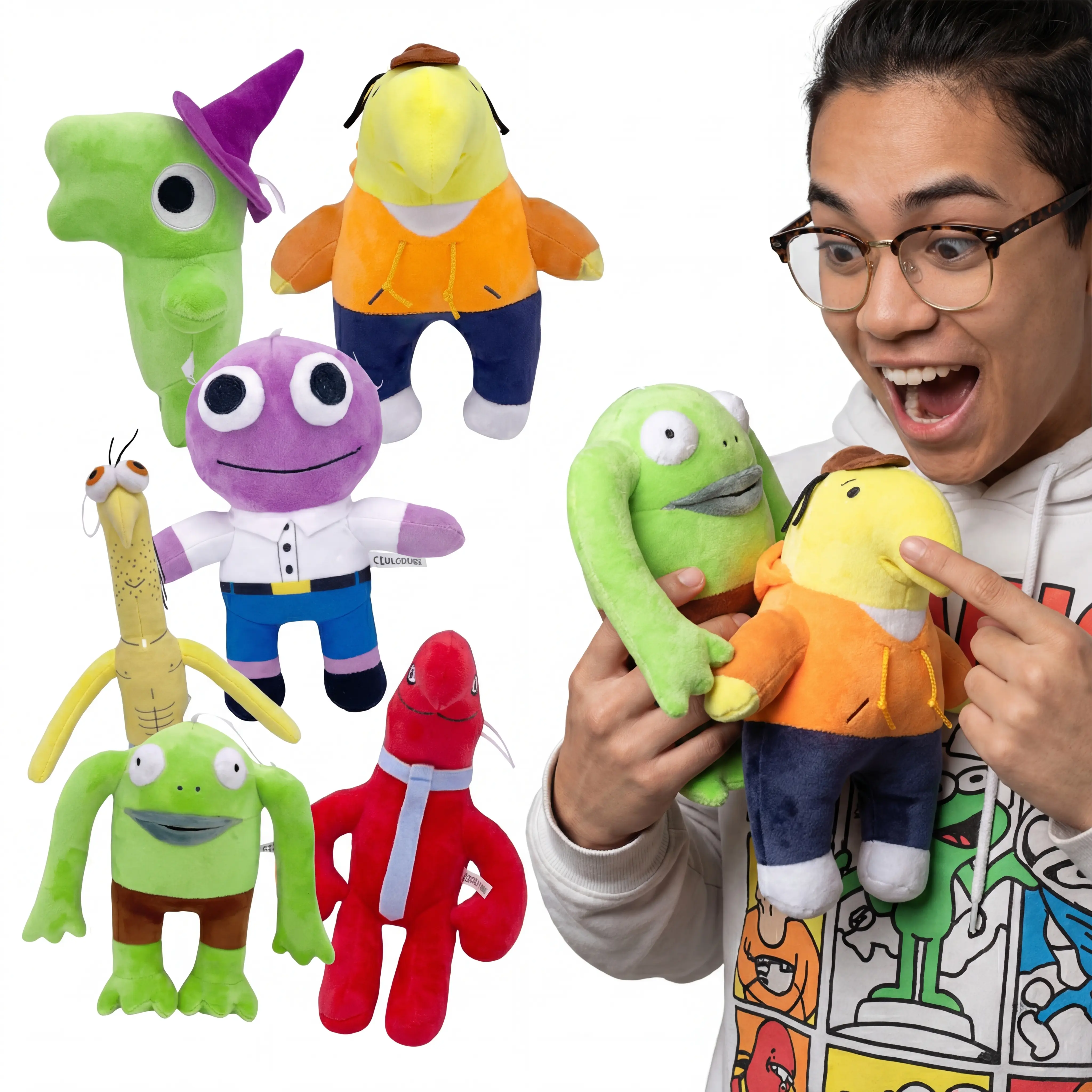 6PCS or One Smiling Friends Plush Toy Gift Series (Stuffed Animals/Dolls)Funny Cartoon Plush Toys Soft Ugly Cute Meme Plushies Quirky Collectible Pillows Room Decor Birthday  Teens Boys Girls Adult Fans Home Decorati Kawaii Desk Ornament Novelt