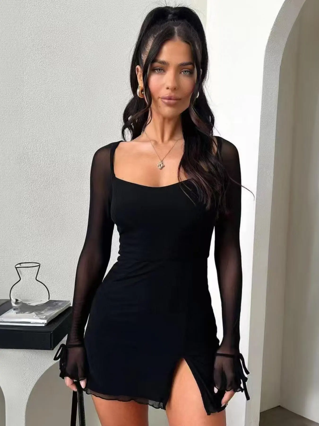 Women's Plain Sheer Bodycon Dress, Elegant Long Sleeve Short Dress for Parties, Club and Dates, Women's Dress - TikTok Shop Women's Plain Sheer Bodycon Dress, Elegant Long Sleeve Short Dress for Parties, Club and Dates, Women's Dress - TikTok Shop