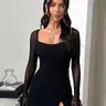 Women's Plain Sheer, Elegant Long Sleeve Short Dress for Parties, Club and Dates, Women's Dress, Bodycon Style