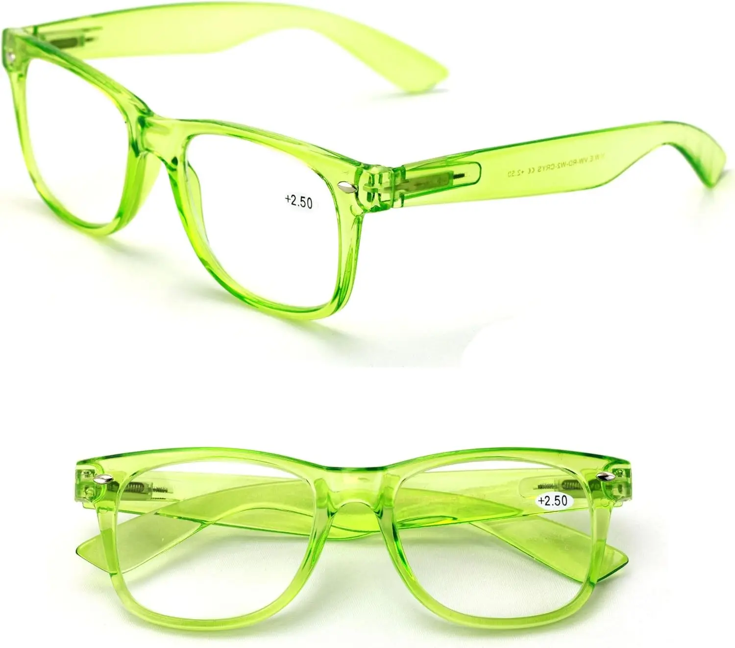 2 Pairs Transparent Neon Color Deluxe Reading Glasses - Comfortable Stylish Simple Readers Magnification