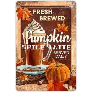 Fresh Brewed Pumpkin Spice Latte Metal Sign Home Kitchen Coffee Shop Corner Farmhouse Thanksgiving Fall Decoration Party Beverage Desk Wall Decor 8x12 inch, diany-m88 Room