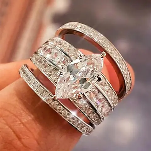 Elegant Artificial Zircon Decorated Stacking Ring Set, 3 Counts Beautiful Rings for Women, Engagement Anniversary Party Accessories, Trendy All-match & Exquisite Jewelry for Birthday Gift, Marquise Cut Ring, Elegant Glittering Ring, Stackable Rings