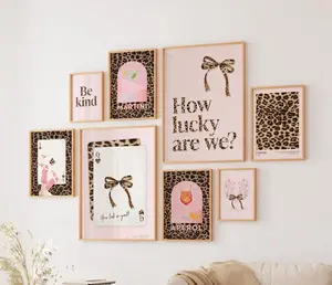Leopard print wall art set of 8 pink dorm room decor trendy pink poster teen girl bedroom preppy college apartment girly