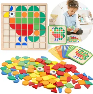 Montessori Tangram Educational Geometric Shapes Puzzle Toys with 120Pcs Wooden Puzzle Blocks and 20Pcs Cards Colorful Pattern Montessori Children's Educational Gifts for Kids Ages 3 and Up