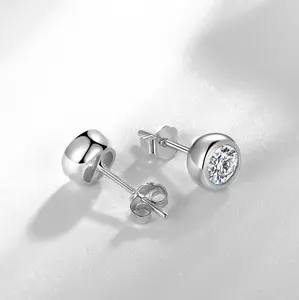 925 Silver Needle Cubic Zirconia Round Stud Earrings for Women & Men,Hypoallergenic Bezel Set,3mm to 5mm Stone