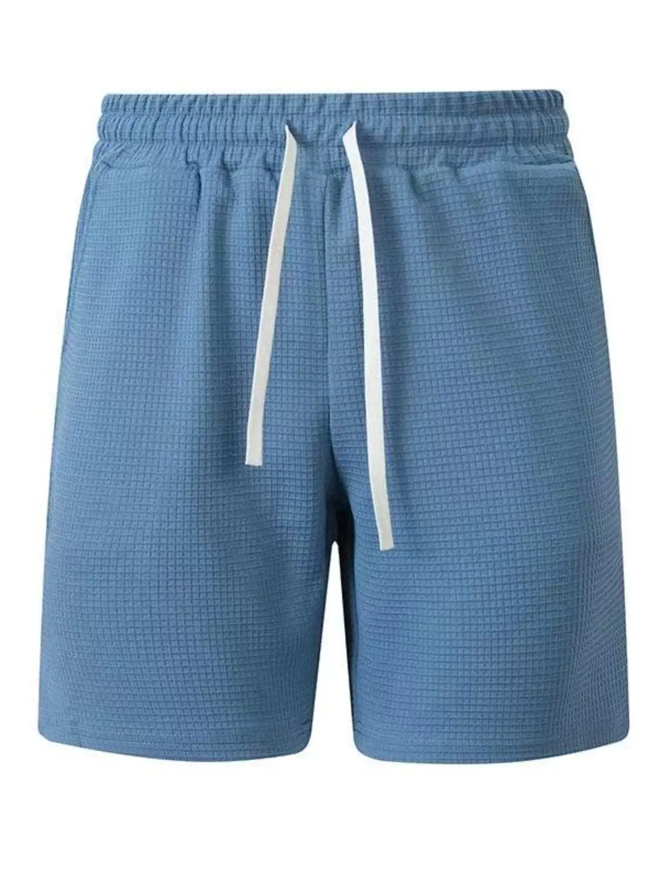 Men's simple casual knitted waffle loose fit shorts with elastic waist, made of breathable and quick-drying material, are comfortable for beach wear, suitable for daily summer wear and outdoor activities.