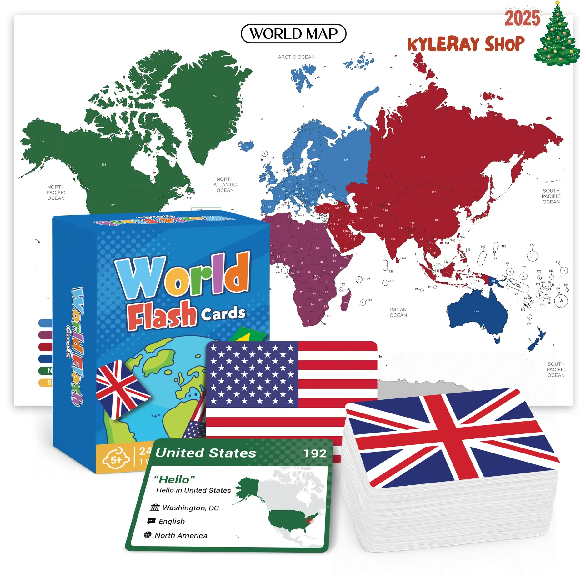KYLERAY SHOP 245PCS World Country Flag Flash Cards, High-Quality Sturdy Material Visual Learning Tools, Double-Sided Learning Supplies for Kids, Durable & Easy to Clean Cognitive Skills Enhancer