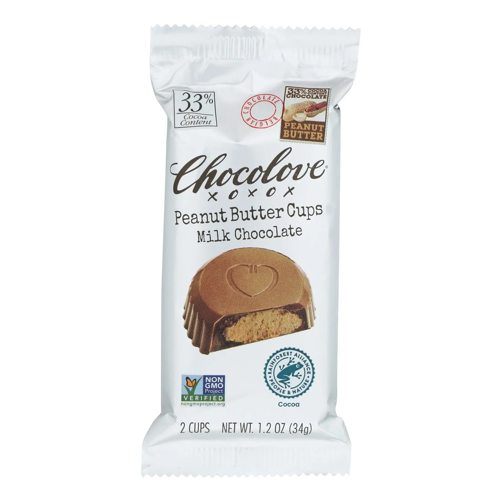 Chocolove Milk Chocolate Peanut Butter Cups, 1.2 oz, Pack of 2