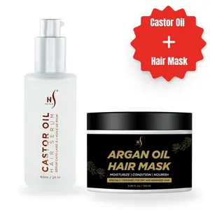 Herstyler Hair Care Duo - Argan Oil Hair Mask & Castor Oil Hair Serum for Growth, Shine & Frizz Control