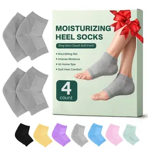 4 Socks Moisturizing Socks for Women, Silicone Socks & Gel Socks, Heel Socks for Dry Cracked Feet, Heel Protectors for Cracked Heel Treatment, Foot Care Socks, Toeless Socks for Women and Men, Gray