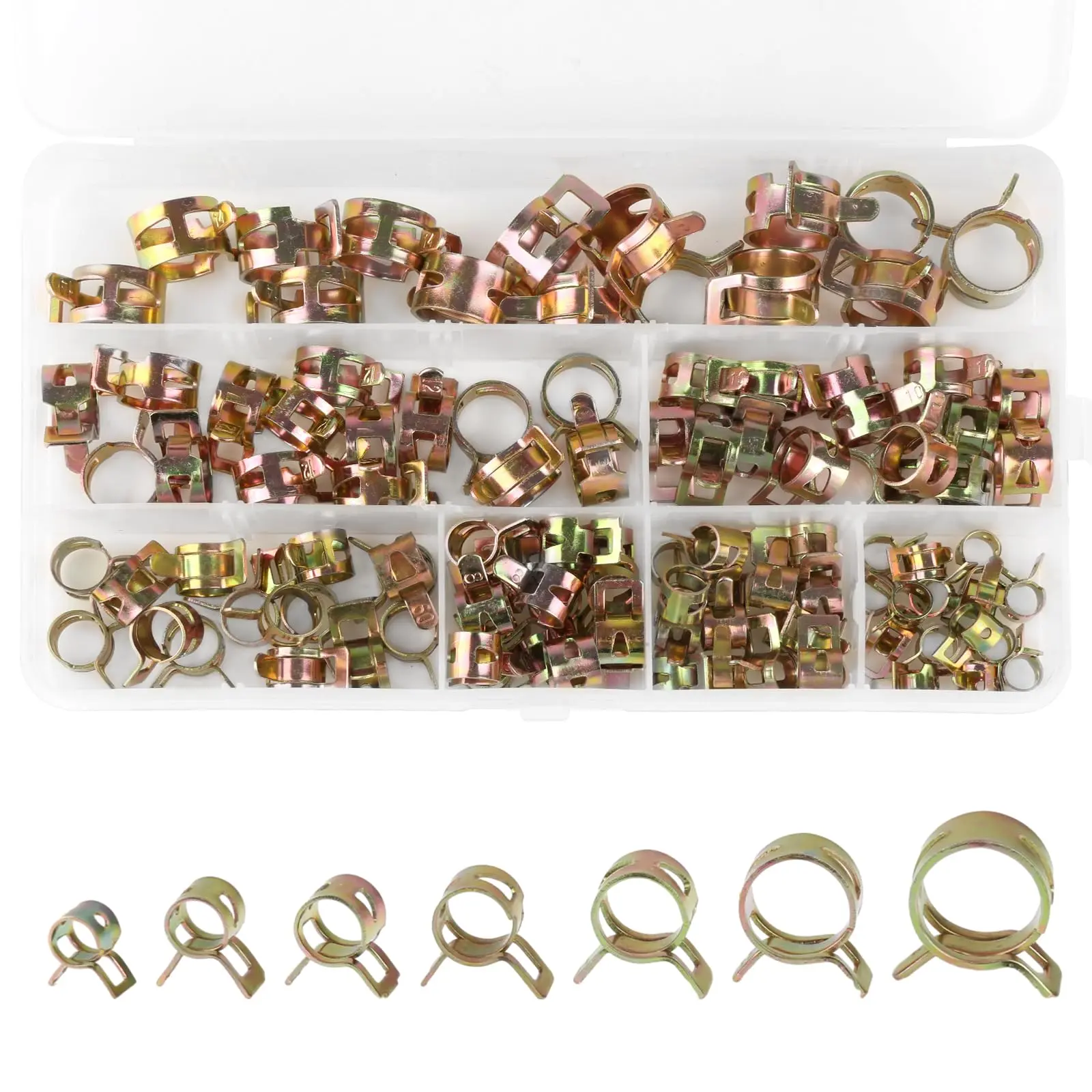 105 Pcs Fuel Line Hose Clamps Attachment,Hose Spring Clips,Petrol Hose Clamps,7 Sizes 6/7/8/9/10/12/14 mm Petrol Pipe Clamps Set for Water Pipe Air Hose,Tools & Hardware