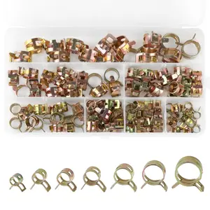 105 Pcs Fuel Line Hose Clamps Attachment,Hose Spring Clips,Petrol Hose Clamps,7 Sizes 6/7/8/9/10/12/14 mm Petrol Pipe Clamps Set for Water Pipe Air Hose,Tools & Hardware