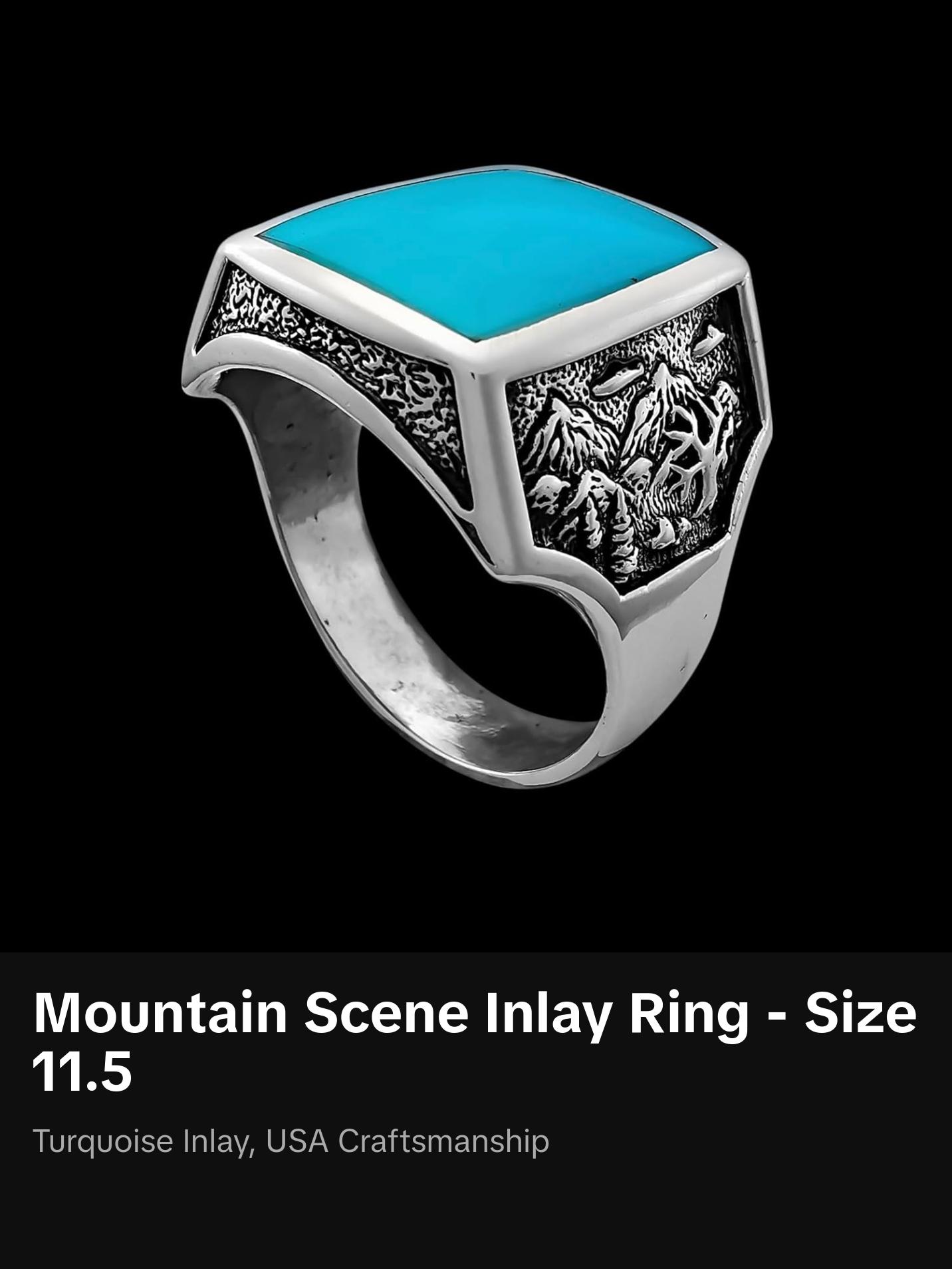 Size 11.5 - Mountain Scene Square Faced Inlay Ring