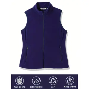 Women's Plain Zip Front Sporty Fleece Vest - Sleeveless With Pockets Slight Stretch - Casual Activewear - For Everyday Wear & Workouts - Perfect Gift for Fitness Enthusiasts