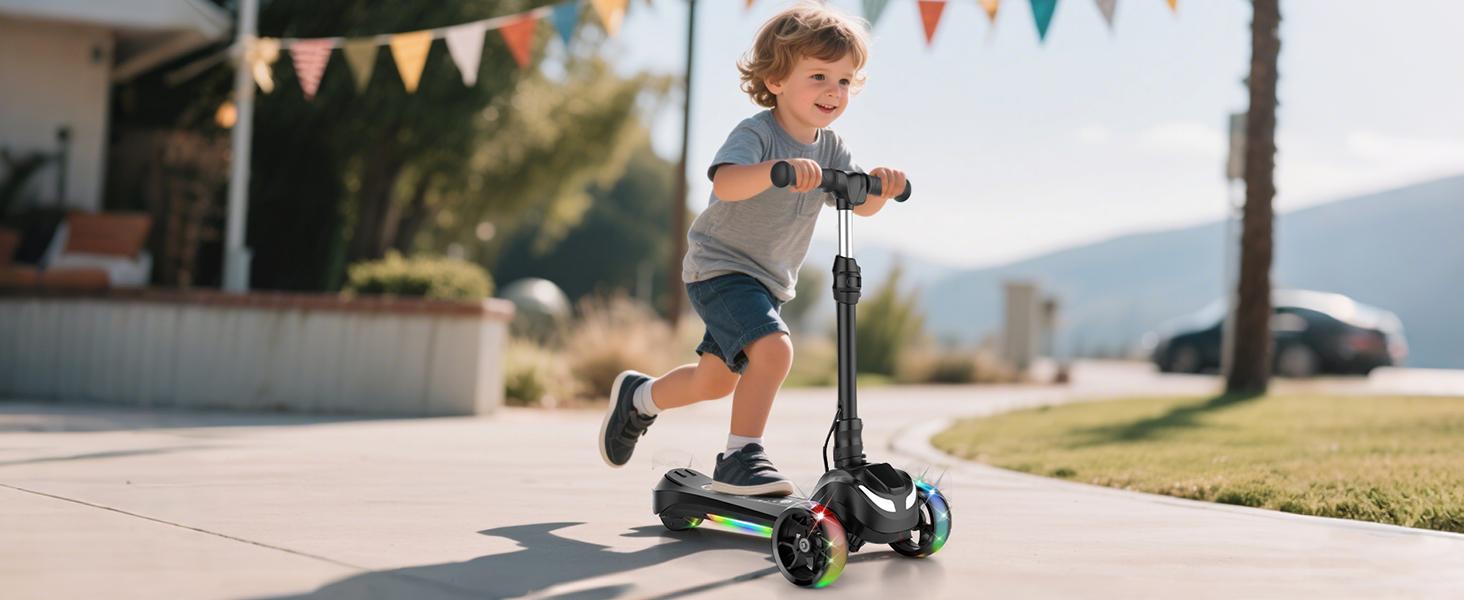 【Kids Love It!】3-Wheel Electric Scooter for Kids Ages 3-8, Electric Kick Scooter with 2 Speed Settings, Long Battery Life, Bluetooth Speaker, Flashing LED Wheels, Lightweight & Stable for Boys Girls