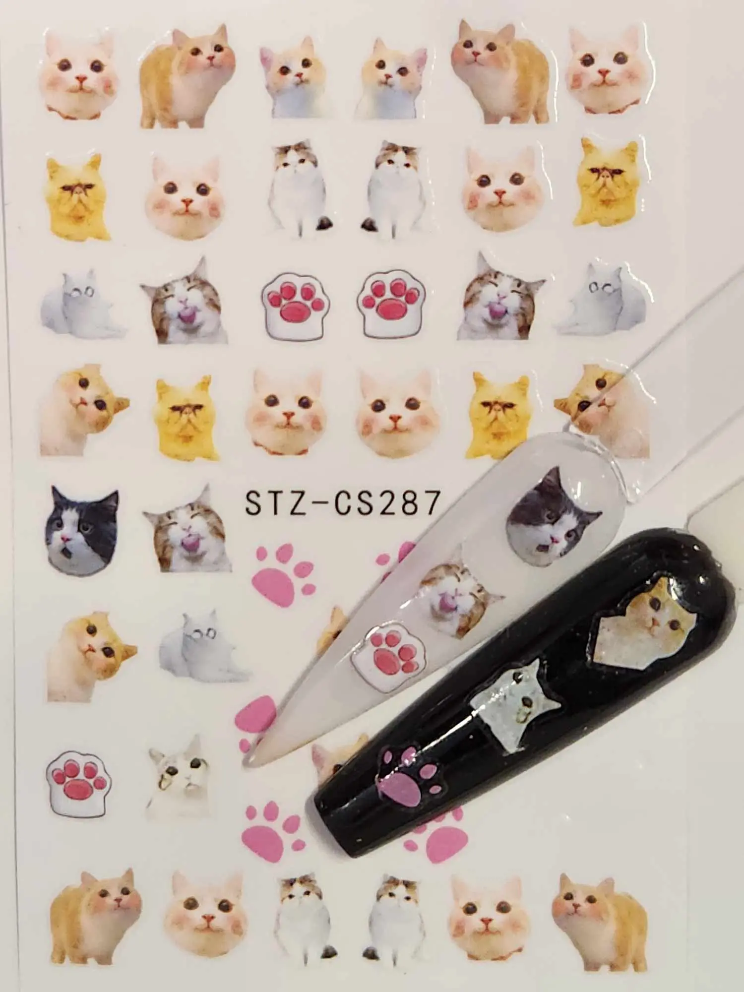 Kitty Cat Nail Sticker Sheet, Nail Art decoration sticker nail kitty cats STZ - CS287 Size 2 in. wide x 3 in. lenght, Whimsical Look