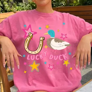 Comfort Colors Lucky Duck Shirt, Preppy look, Duck, Graphic Tee, funny pun shirt, Trendy style, Girly top, Boutique pullover, Preppy Stars, Lucky