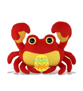 DOLLIBU 8.5 in Polyester Big-Eye Crab Stuffed Toy - Cute, Super Soft, with Yellow Easter Egg - Spring Theme Personalized Gift for Toys & Hobbies Enthusiasts