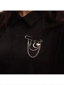 Women's Heart Crescent Cross Star Brooch, Fashionable Exaggerated Pin Pendant Accessory, Unique Stylish Jewelry for Daily Wear