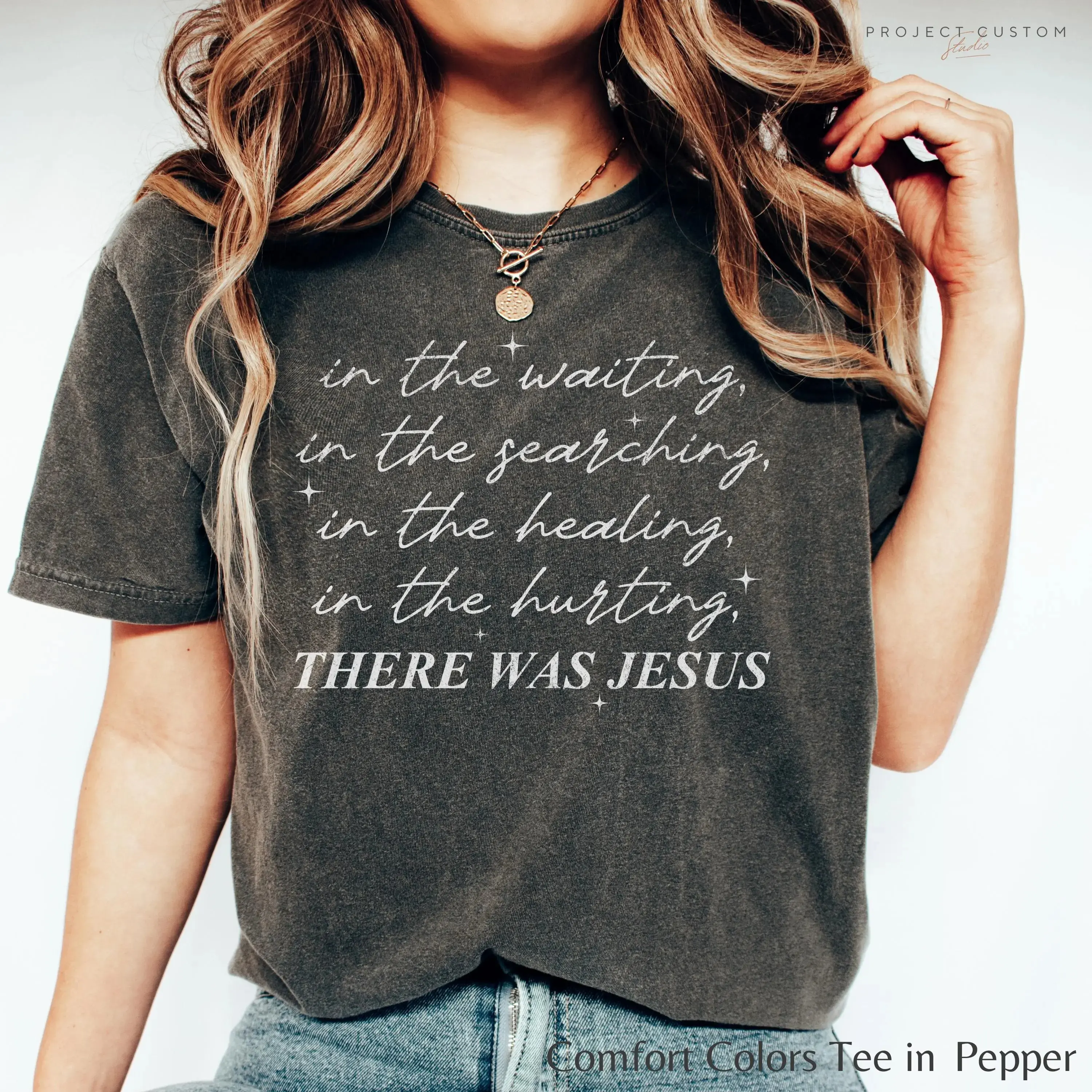 Women's Faith-Based Boho Graphic Cotton Tee - "There Was Jesus" Motivational Print, Classic-Loose-Oversized Fit, Short Sleeve Casual Comfy Tops, Check