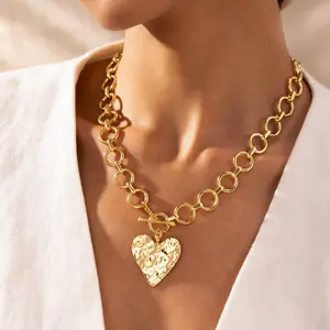 Tewiky Costume Jewelry Necklaces Valentine's Day Gift Chunky Gold Layered Heart Pendant Bold Chain with Toggle Clasp for Women,Waterproof Non Tarnish Hypoallergenic Chunky Statement Jewelry Gift for Womentement Fashion Jewelry Items Holiday gifts