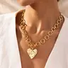 Tewiky 14K Gold Plated Neclace For Women Best Gift For Mothers Day Valentine's Day Gift Chunky Gold Layered Heart Pendant Bold Chain with Toggle Clasp for Women,Waterproof Hypoallergenic Chunky Statement Jewelry for WomenFashion Jewelry Items Holiday gift
