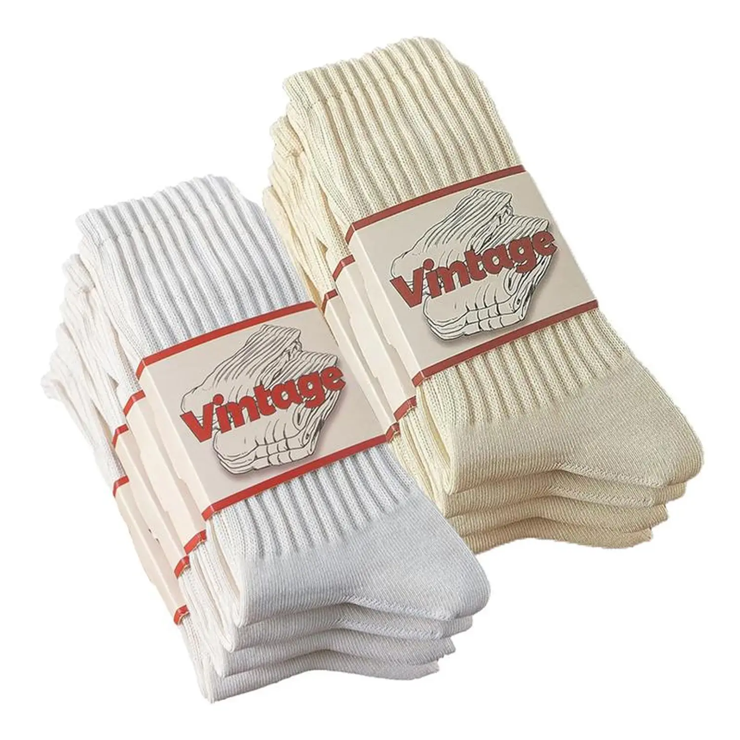 Unisex Vintage Slouch Crew Socks (2/4 Pairs) - Thick Ribbed Cotton Knit Mid-Calf, Seamless Breathable Casual Fall Winter Sports Socks for Loafers Sneakers