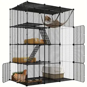 Pet Favorite DWVO 4 Tier Cat Cage Large with Hammock Outdoor Cat Enclosure Catio Metal Kennels for 1-3 Cats, Indoor DIY Detachable Pet Playpen