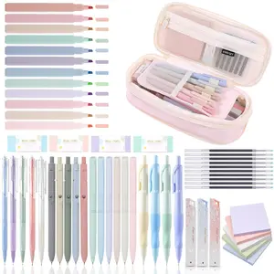 Aesthetic School Supplies Set, Including Highlighter & Gel Pen & Mechanical Pencil & Pencil Case & Accessories, Cute Stationery Set, Writing Utensils