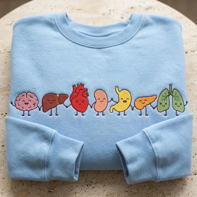 [MADE IN US] Embroidered Human Organs Sweatshirt, Cute Anatomy Tee, Science Teacher Gift, Medical Student Shirt, Funny Organ Hoodie, Biology Lover