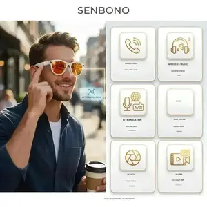 Senbono Smart Glasses with Ai Translation, Wireless Calling/music, 2mp Camera, Video Volume Control, Decorative Lens, PC Frame Material, Casual Smart Glasses