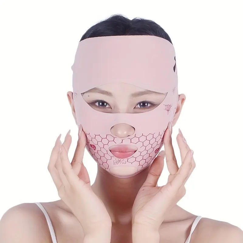 Face Lifting Strap V Line Facial Slimming Mask 2PCS Elastane Reusable Firming Chin Up Belt Facial Shaping Tool with Adjustable Magic Tape Strap Breathable Style for Daily Sleeping Grooming and Home Beauty Routine